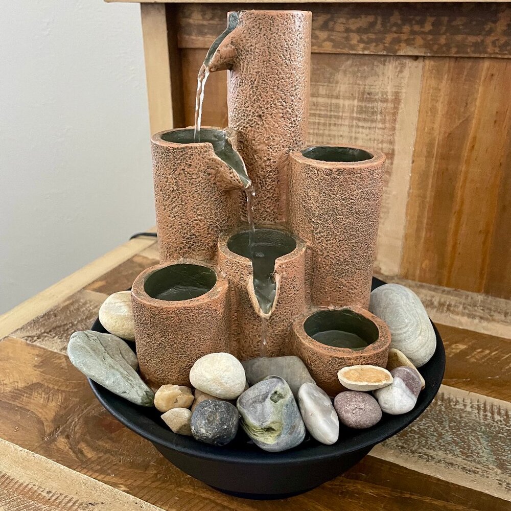 Indoor Tabletop Tiered Water Fountain Featuring 3 Candles.